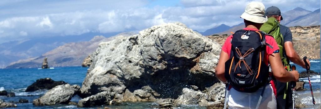 Hikers on a coastal way to Preveli